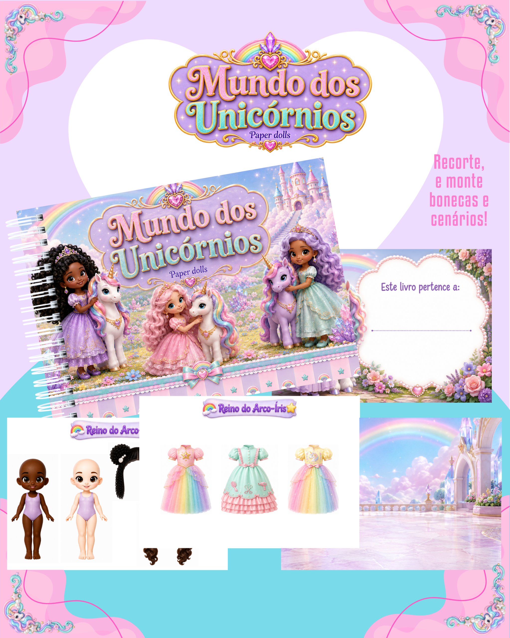 28) MUNDO DOS UNICÓRNIOS Livrinho Interativo Paper Dolls Mundo dos Unicórnios - Imagem 1