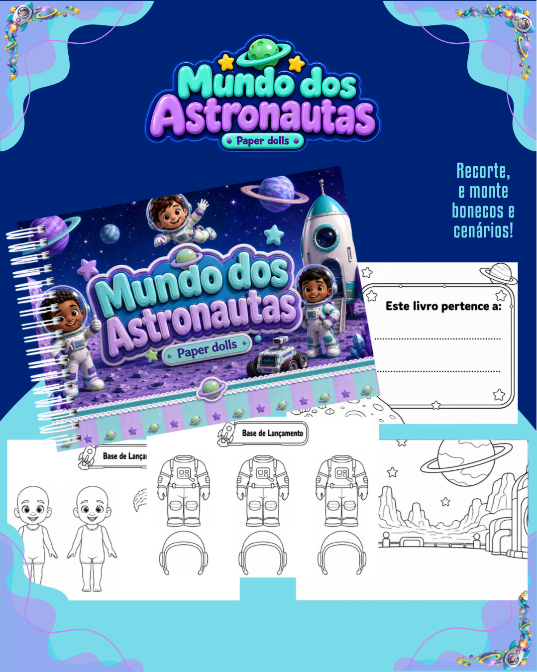 29) MUNDO DOS ASTRONAUTAS LIVRINHO PARA COLORIR PAPER DOLLS MUNDO DOS ASTRONAUTAS - Imagem 1