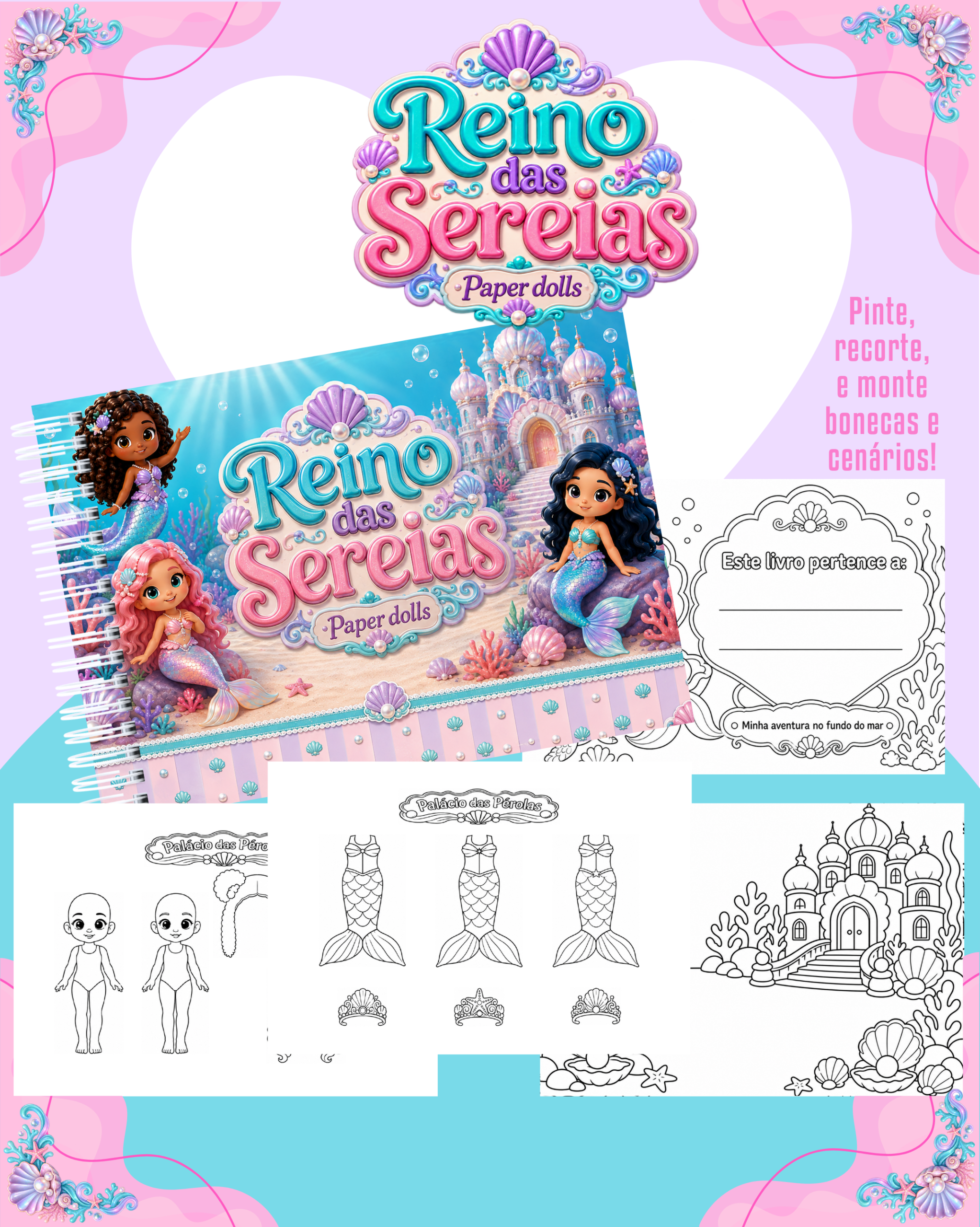 30) REINO DAS SEREIAS LIVRINHO PARA COLORIR PAPER DOLLS REINO DAS SEREIAS - Imagem 1
