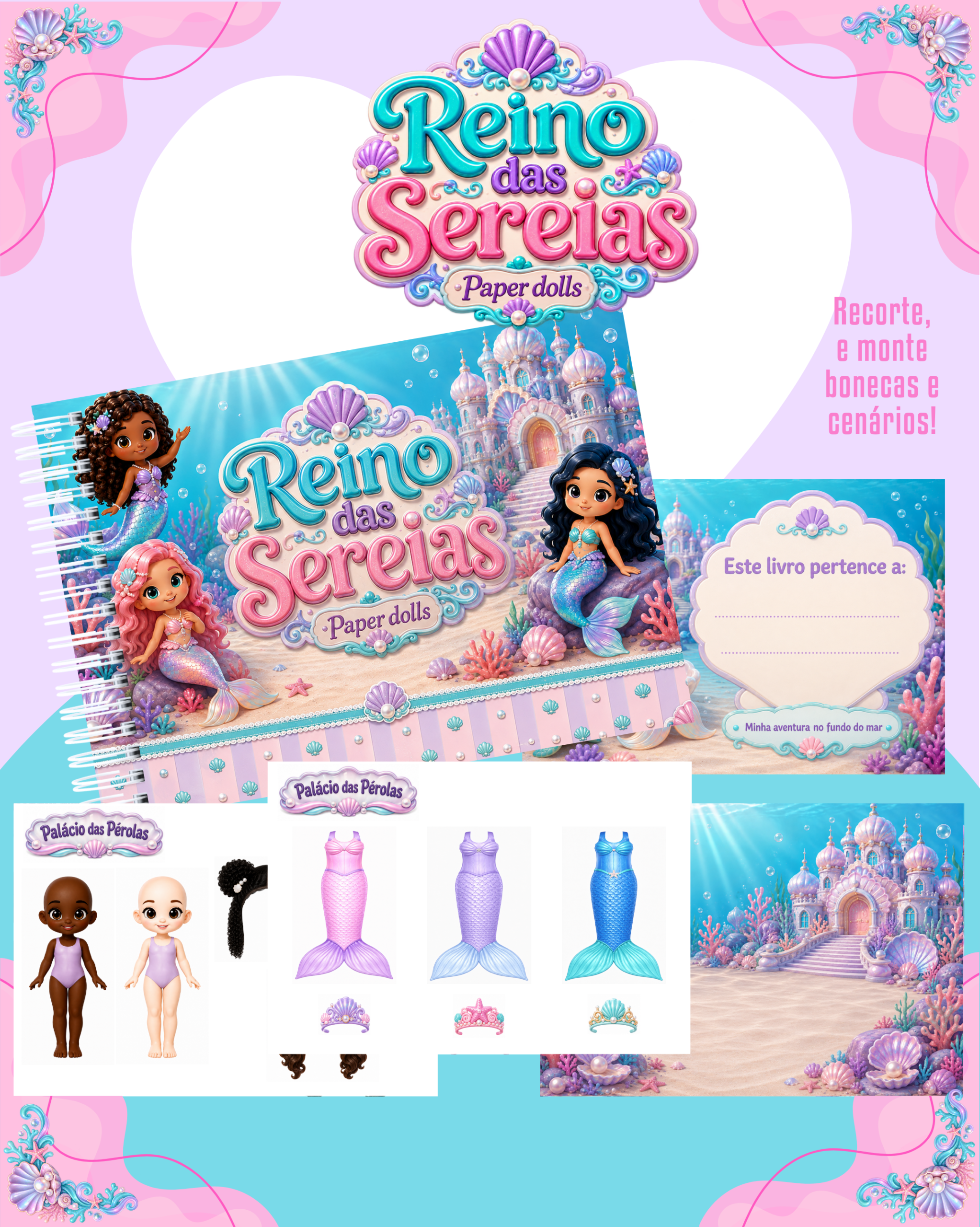 30) REINO DAS SEREIAS Livrinho Interativo Paper Dolls Reino das Sereias - Imagem 1
