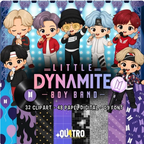 Kit Digital LITTLE DYNAMITE BOYBAND • BTS – Cliparts, Papéis Digitais e Fontes Kit Digital Dynamite - BTS - Imagem 1