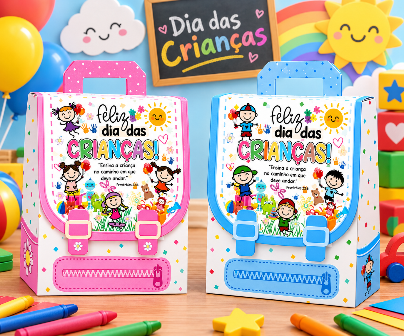 Mochila Dia das Crianças Rosa e Azul Arquivo Mochila Dia das Crianças Rosa e Azul - Imagem 1