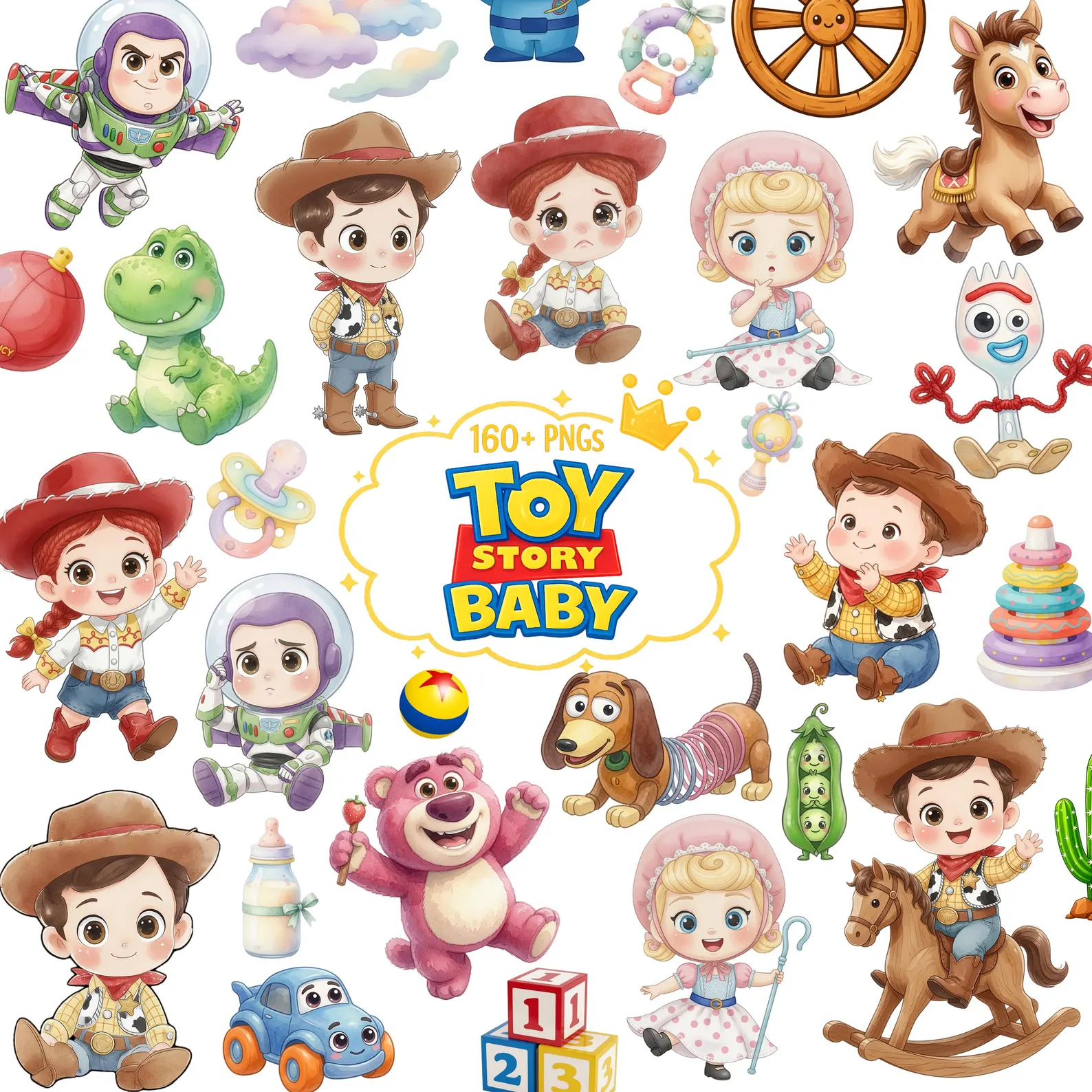 Pacote de Clipart de Bebê Toy Story em PNG Kit Digital Bebê Toy Story - Imagem 1