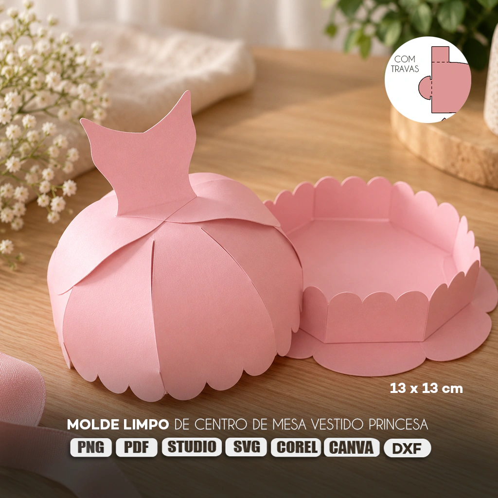 modelo-016d8d582dd0ef500f17885586932395-1024-1024 Molde Limpo de Caixa Centro de Mesa Vestido de Princesa - Imagem 1