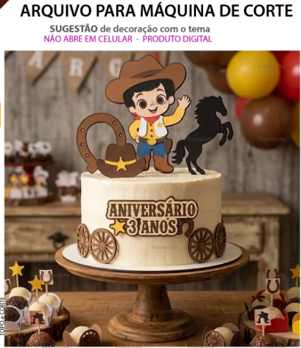 ARQUIVO Topo de bolo Cowboy Menino - Silhouette Studio_ Arquivo de Corte Topo de Bolo Cowboy Menino - Imagem 1