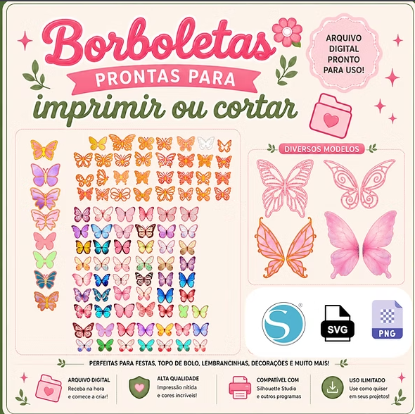 Arquivo Borboletas por Eri Criativa-20261008T124204Z-1-001 Arquivo Combo de Borboletas Diversas Cores e Modelos - Imagem 1