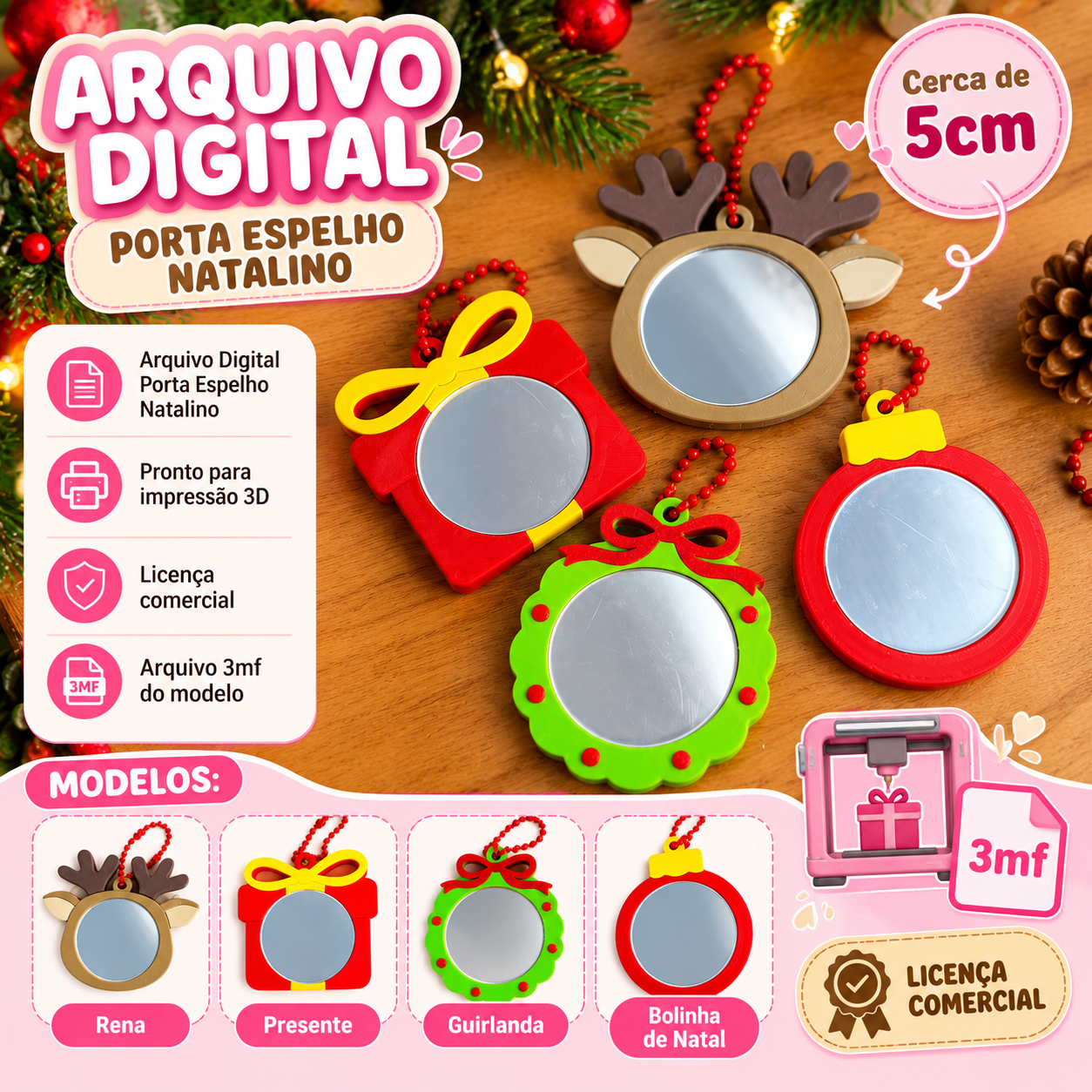 Arquivo Digital_ Porta-Espelho Natalino Arquivo 3D Porta Espelho Natalino - Imagem 1