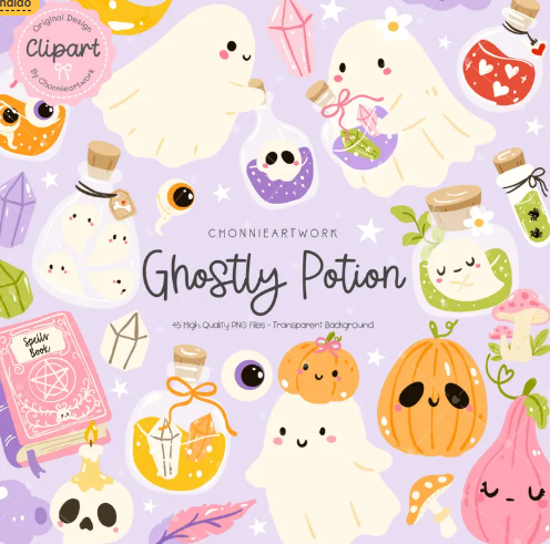 CONJUNTO de poção de Halloween PNG, Kit digital Halloween - Imagem 1