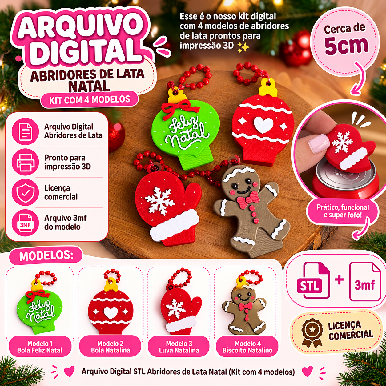 Kit Digital de Abridores Natalinos Arquivo 3D Abridores de Lata Natal - Imagem 1