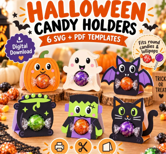 Porta-pirulitos de Halloween em SVG, modelo para d Arquivo de Corte Porta Pirulito Halloween - Imagem 1