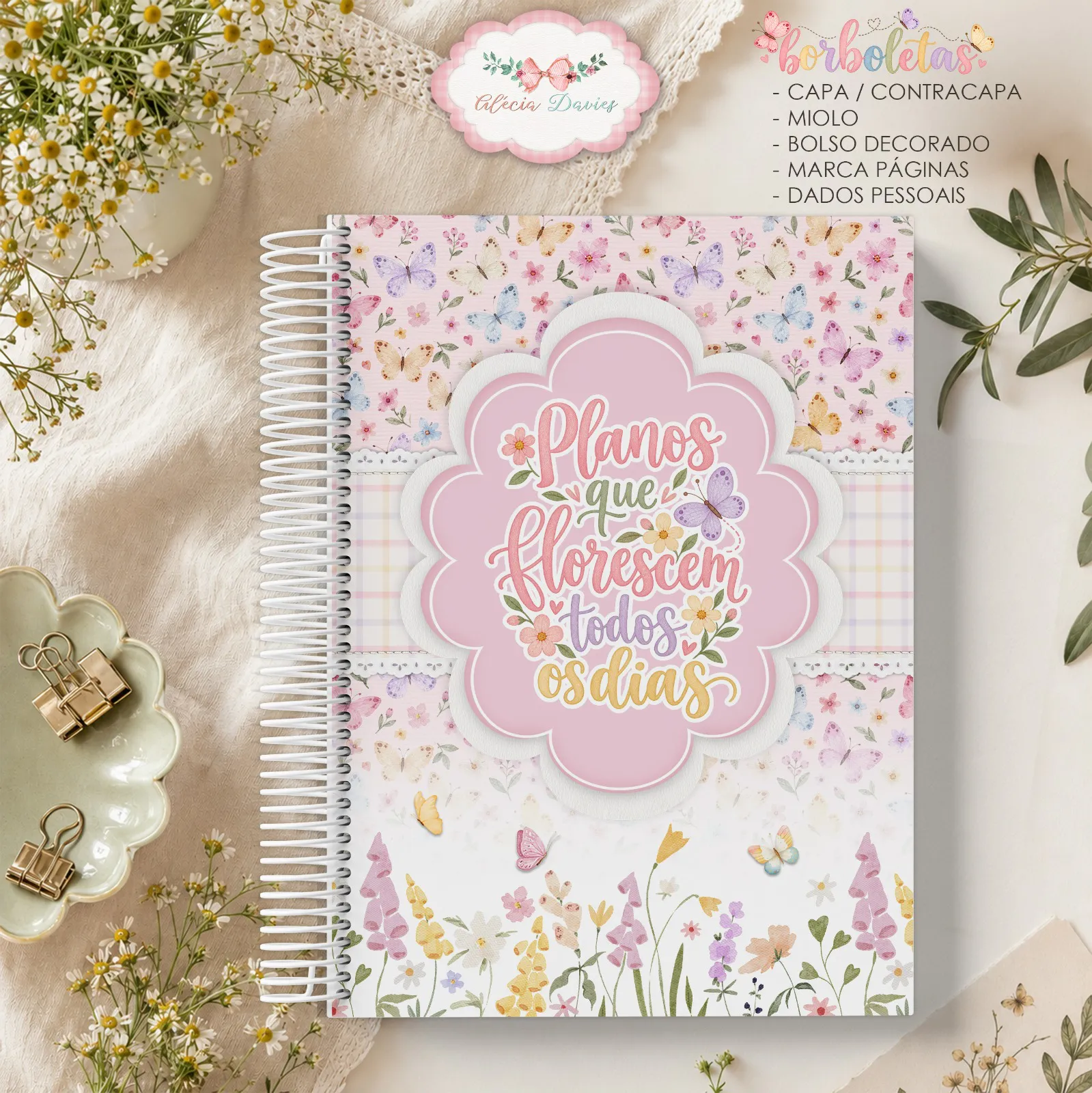 Arte caderno A5 Borboletas com decor da Caixa (capa plana) - Imagem 1