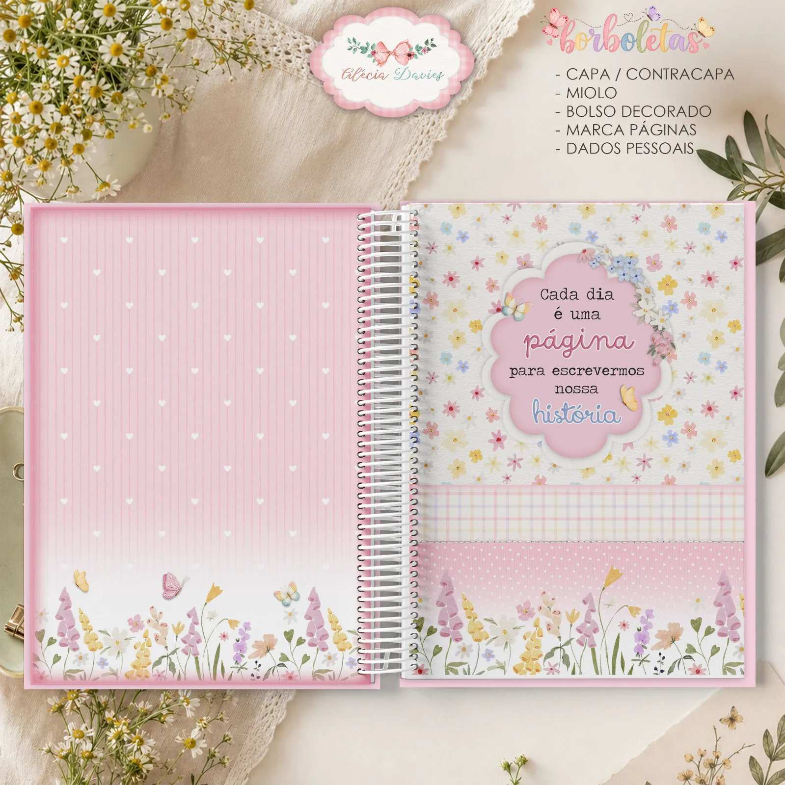 Arte caderno A5 Borboletas com decor da Caixa (capa plana) - Imagem 5