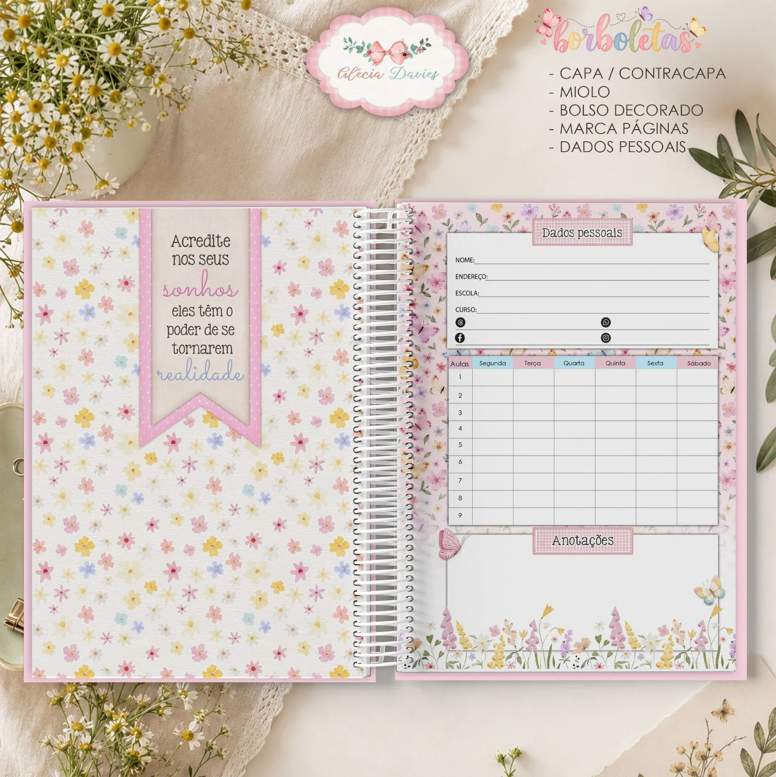 Arte caderno A5 Borboletas com decor da Caixa (capa plana) - Imagem 4