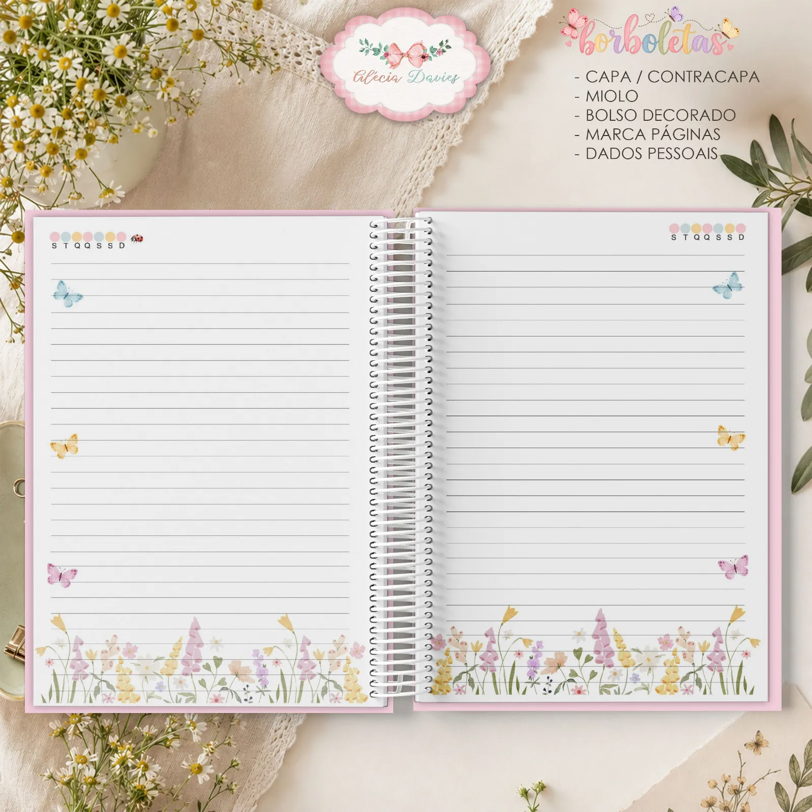 Arte caderno A5 Borboletas com decor da Caixa (capa plana) - Imagem 3
